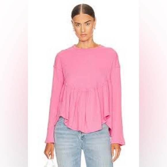 Free People We the Free Oh My Babydoll Top Pink Carnation Size Large - Picture 2 of 8